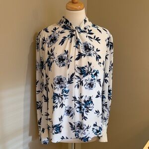 White House Black Market Blue Floral Blouse
